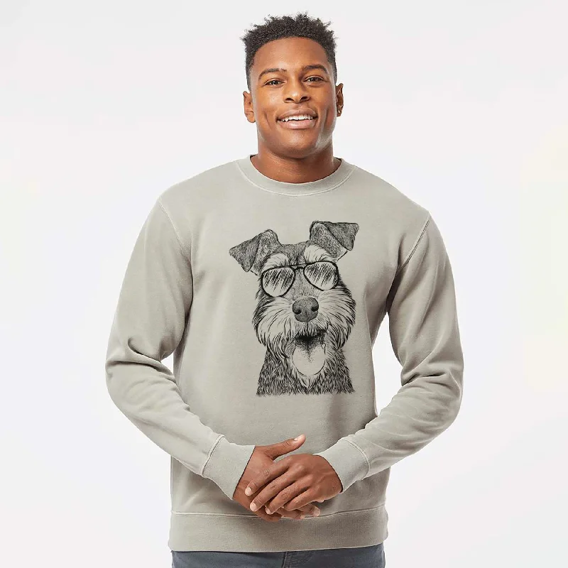 Aviator Bernadette the Mini Schnauzer - Unisex Pigment Dyed Crew Sweatshirt Hoodie with Hem Contrast Bold Stylish
