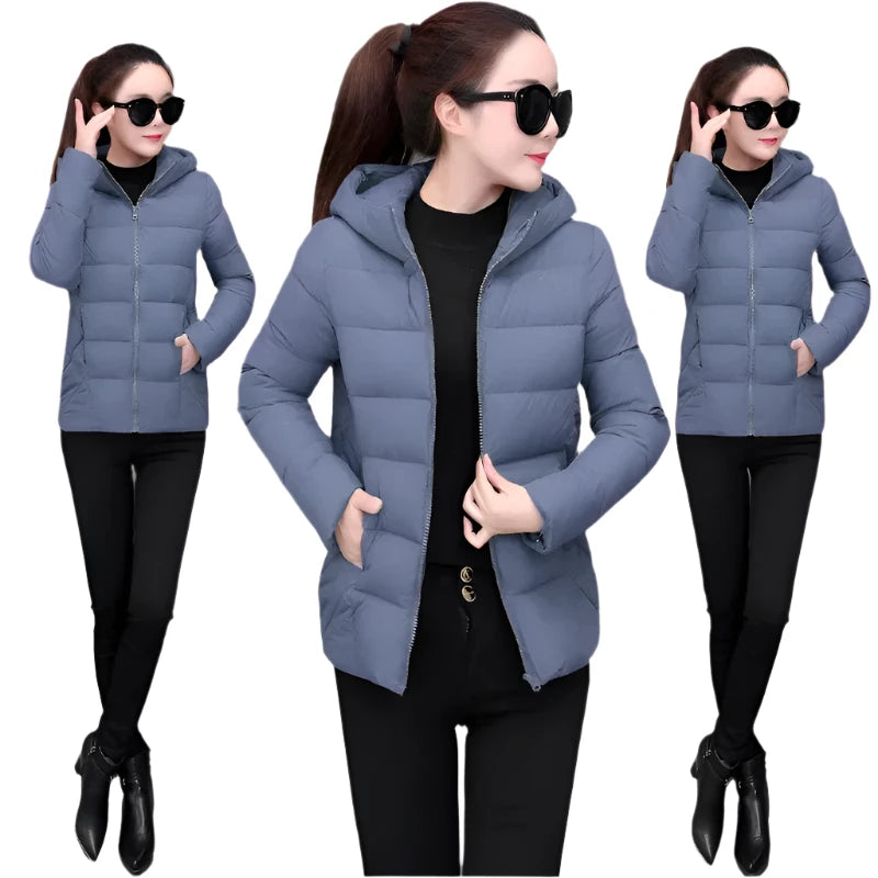 2024 Winter Women's Lightweight Down Cotton Hooded Jacket Warm Loose Short Outerwear Casual Bread Clothing Basic Coats Snapped Jacket Toggled Jacket Drawstring Jacket
