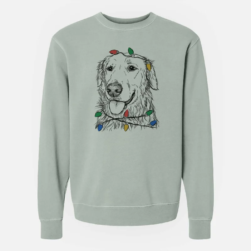 Christmas Lights Hopper the Golden Retriever - Unisex Pigment Dyed Crew Sweatshirt Hoodie with Slit Hem Functional Movement