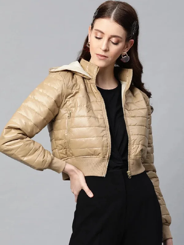 Women Solid Beige Full Sleeve Jacket Faux Fur Jacket Real Fur Jacket Shearling Jacket