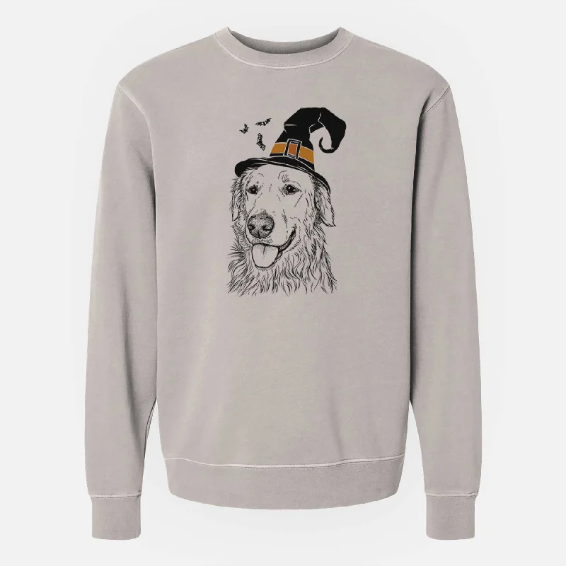 Witch Hopper the Golden Retriever - Unisex Pigment Dyed Crew Sweatshirt Hoodie with V-Neck Classic Versatile