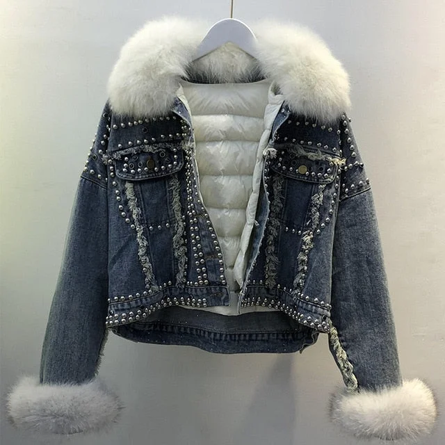 blue fur collar /cuff