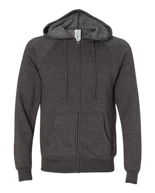 Independent Trading Co. Special Blend Raglan Full-Zip Hooded Sweatshirt PRM33SBZ Zip Hoodie Drawstring Kangaroo Pocket