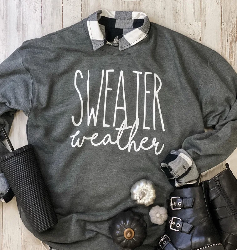 Cozy "Sweater Weather" Sweatshirt - Charcoal Gray Hoodie with Illustration Artistic Creative