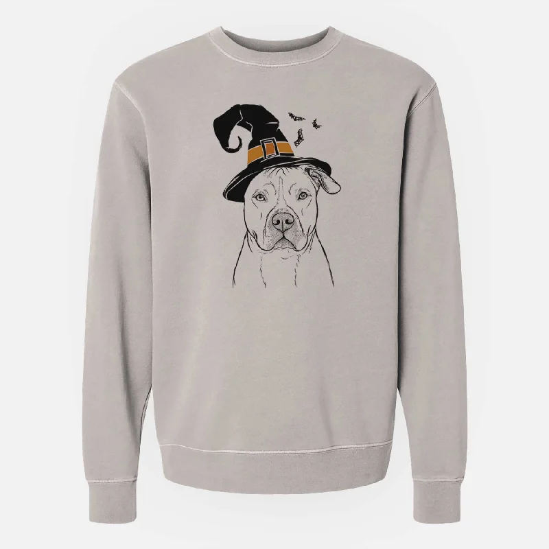 Witch Teddy Jam the Pitbull - Unisex Pigment Dyed Crew Sweatshirt Hoodie with Oversized Fit Loose Comfortable