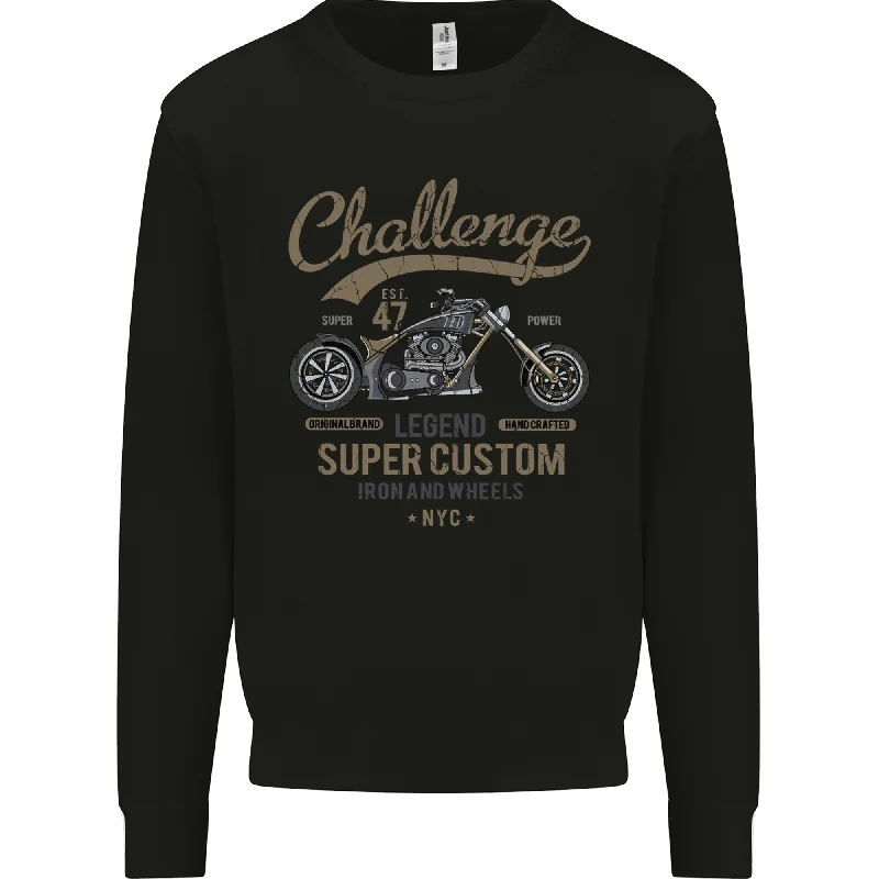 Challenge Legend Custom Chopper Motorbike Mens Sweatshirt Jumper Hoodie with Drop Shoulder Relaxed Streetwear