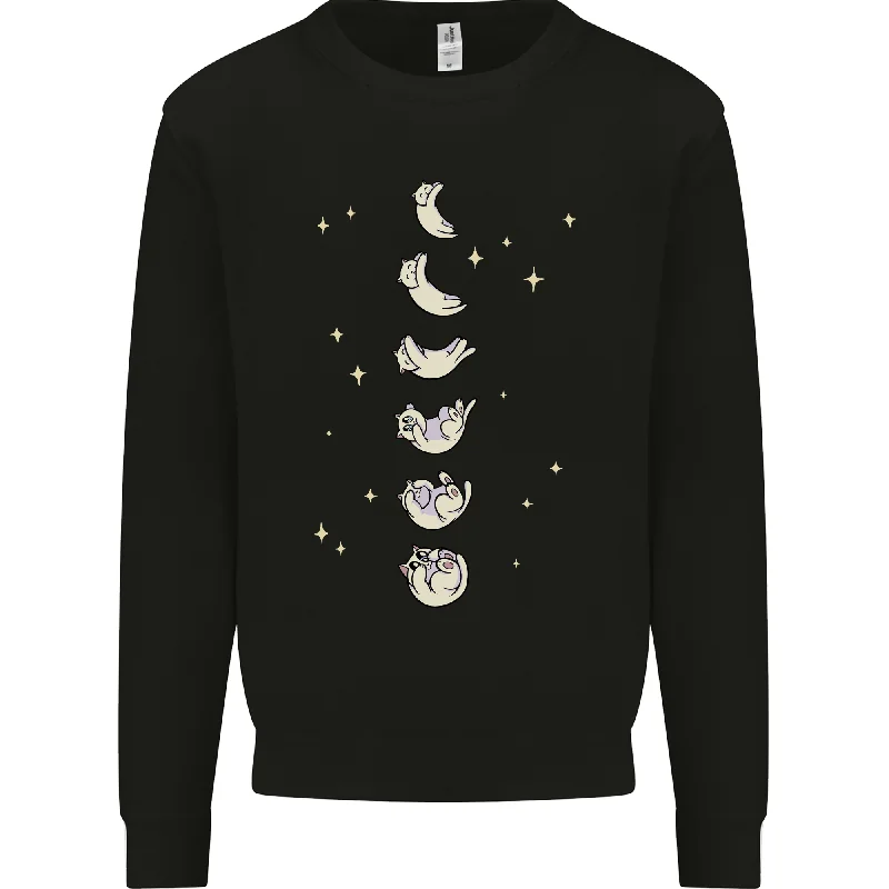 Cat Moon Cycles Phases Full Supermoon Mens Sweatshirt Jumper Hoodie with Magnetic Closure Innovative Modern