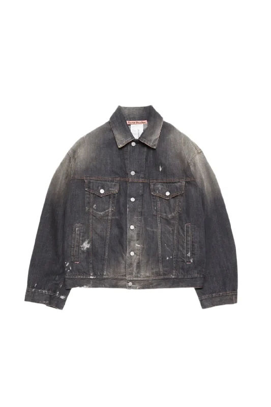 Denim Oversized Fit Jacket (Black) Satin Jacket Silk Jacket Chiffon Jacket