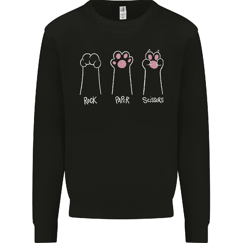 Cat Rock Paper Scissors Funny Mens Sweatshirt Jumper Hoodie with Hem Patch Decorative Personalized