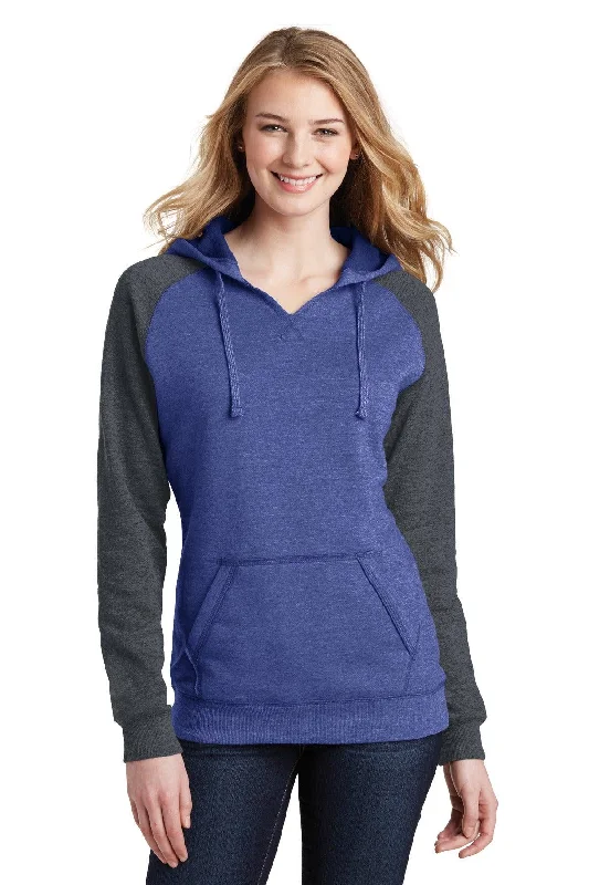 District Women's Lightweight Fleece Raglan Hoodie.  DT296 Hoodie with Frayed Bohemian Relaxed