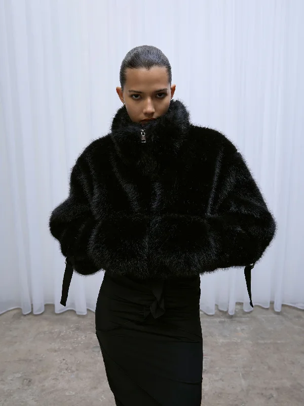 Seb Faux Fur Bomber Jacket | Black Oversized Jacket Tailored Jacket Straight Jacket