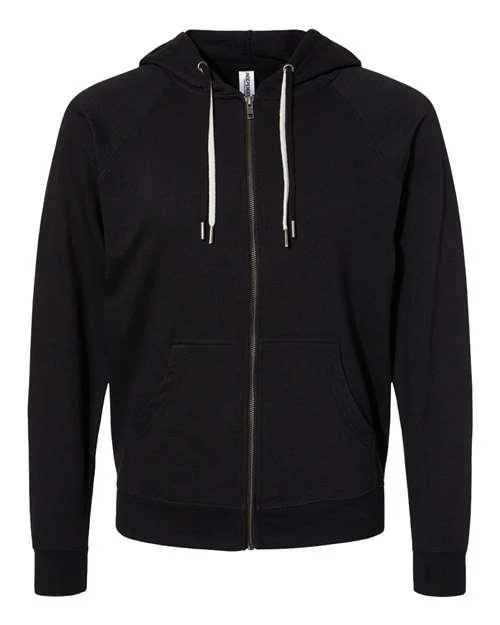 Independent Trading Co. Icon Lightweight Loopback Terry Full-Zip Hooded Sweatshirt SS1000Z Hoodie with Applique Textured Unique