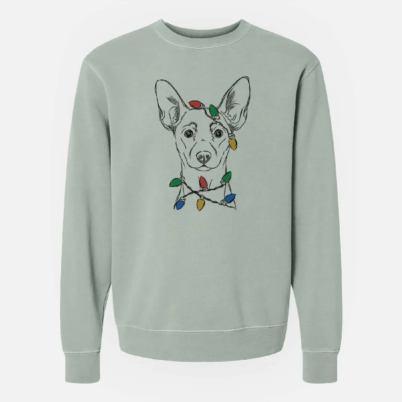 Christmas Lights Chillie the Mini Pinscher - Unisex Pigment Dyed Crew Sweatshirt Hoodie with Longline Fit Extended Stylish