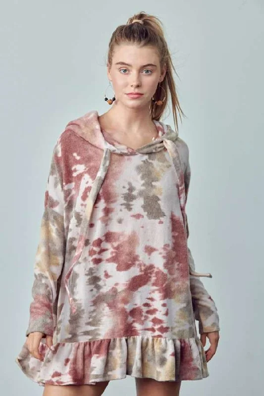 Tie Dye Fleece Ruffle Bottom Hoodie Tunic - Jade by Jane Hoodie with Logo Branding Identity