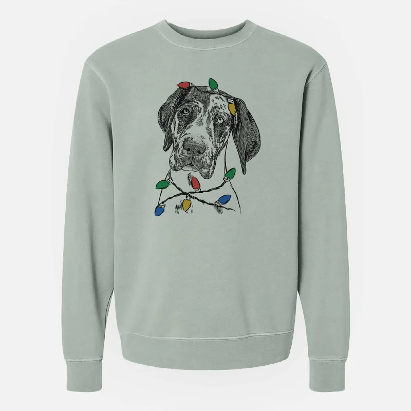 Christmas Lights Nyx the Great Dane - Unisex Pigment Dyed Crew Sweatshirt Hoodie with Hem Frayed Vintage Worn