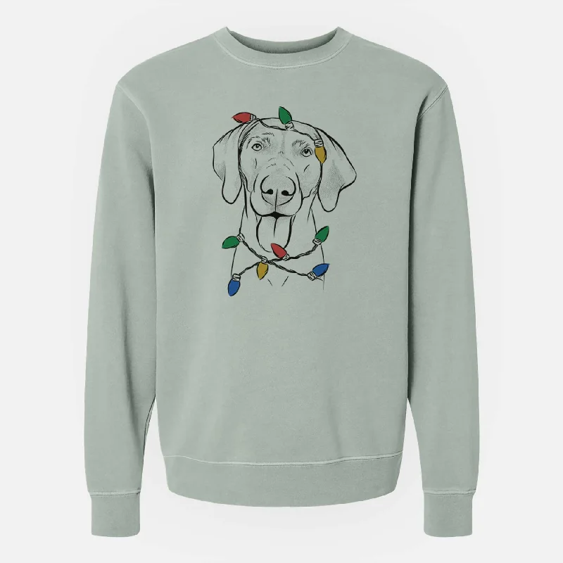 Christmas Lights Jackson the Weimaraner - Unisex Pigment Dyed Crew Sweatshirt Hoodie with Set-In Sleeves Structured Classic