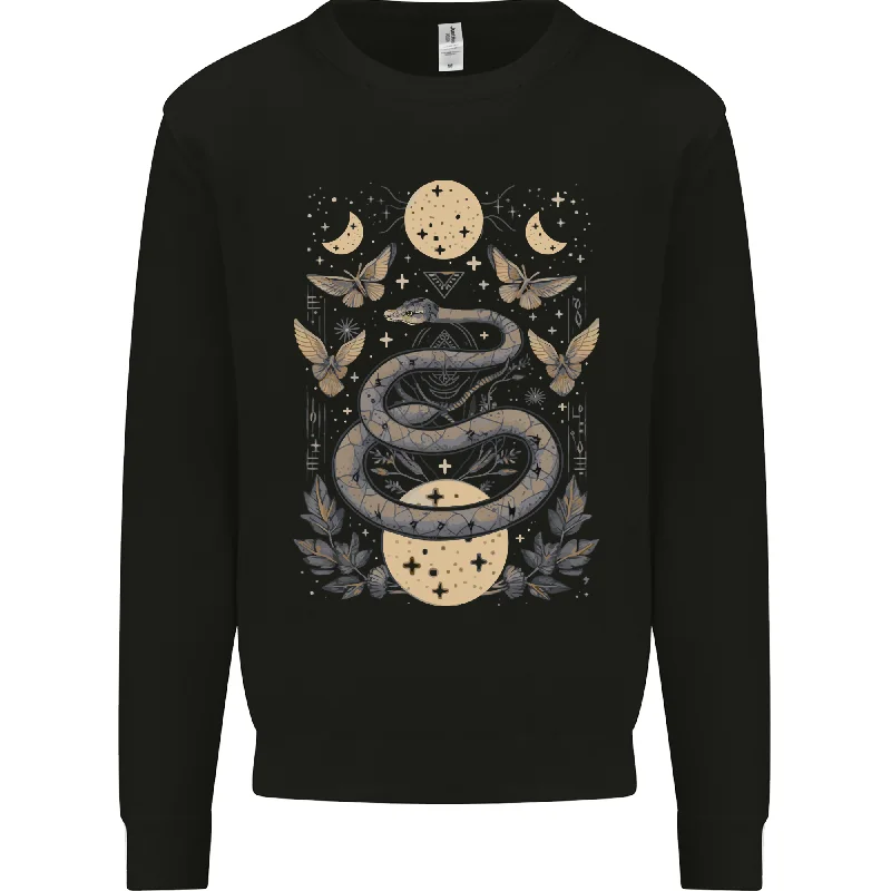 Celestial Snakes & Butterfies Pagan Earth Moon Mens Sweatshirt Jumper Hoodie with Earth Tones Natural Calm
