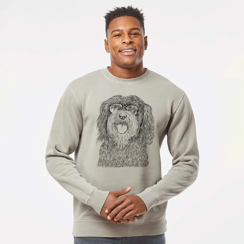 Aviator Sophie the Havanese - Unisex Pigment Dyed Crew Sweatshirt Hoodie with Metallic Shiny Futuristic