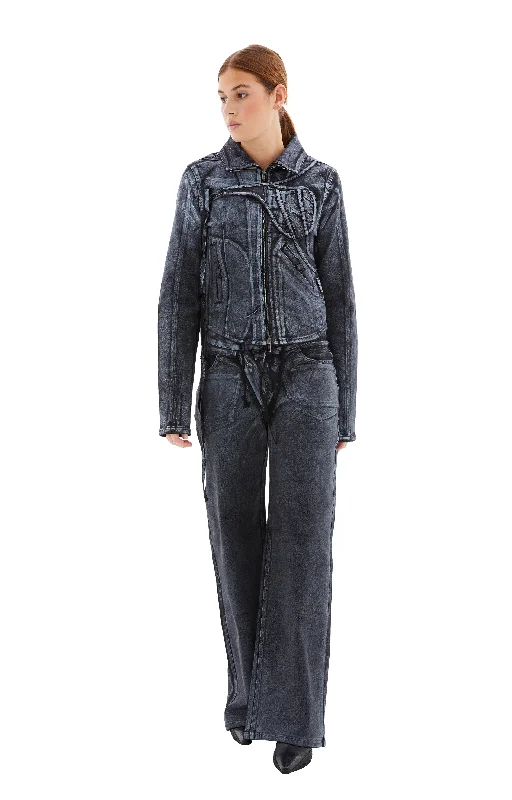 Fitted Denim Jacket (Black/White) Appliqued Jacket Beaded Jacket Sequined Jacket