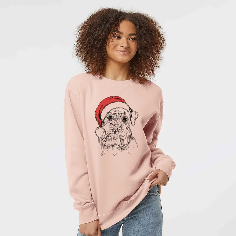 Santa Wrigley the Schnauzer - Unisex Pigment Dyed Crew Sweatshirt Hoodie with Hidden Zipper Minimalist Clean