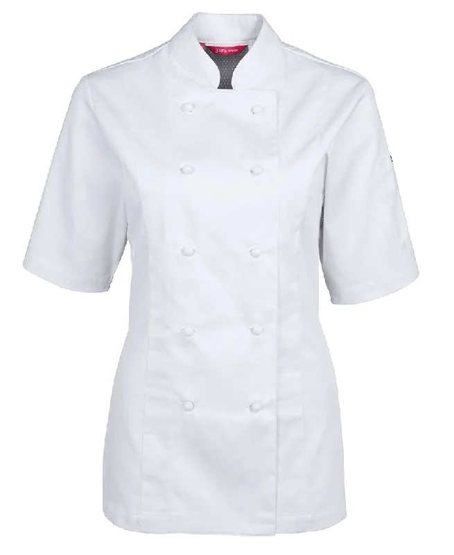 Ladies Vented Chef's Jacket - Short Sleeve Notch Collar Peter Pan Collar Cowl Neck