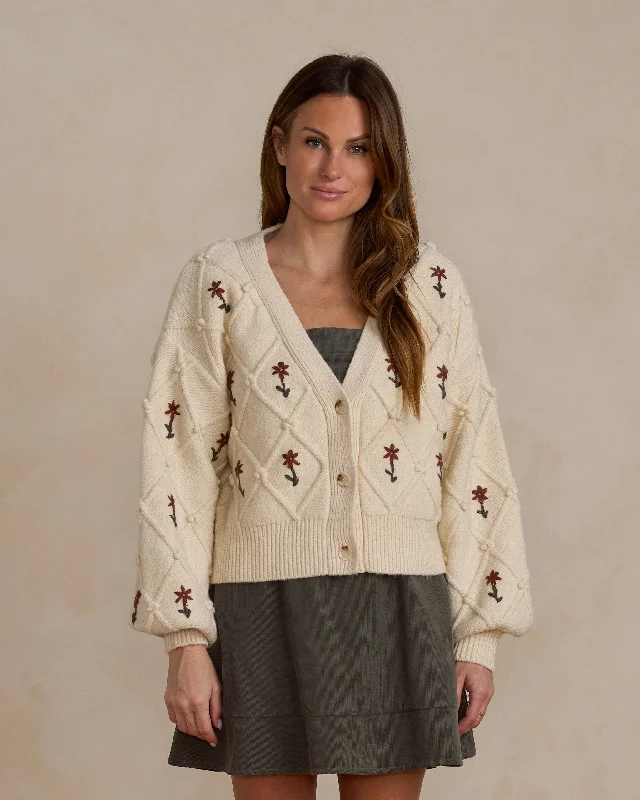 Boxy Crop Cardigan | Winter Floral Embroidery Nylon Fabric Polyester Fabric Spandex Fabric