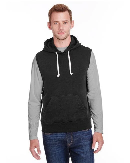 J America Adult Triblend Fleece Sleeveless Hooded Sweatshirt JA8877 Hoodie with Stripes Bold Sporty