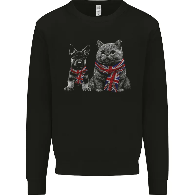 Cat & Dog Union Jack Scarf German Shepherd Mens Sweatshirt Jumper Hoodie with Puffed Sleeves Voluminous Trendy