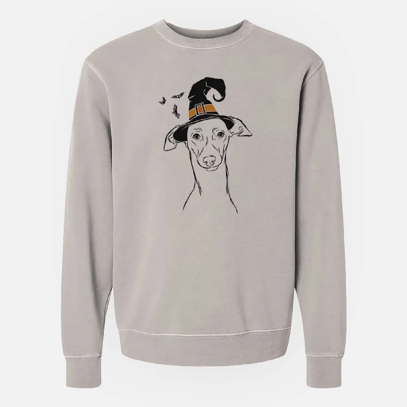 Witch Ziggie the Italian Greyhound - Unisex Pigment Dyed Crew Sweatshirt Hoodie with Gradient Ombre Colorful