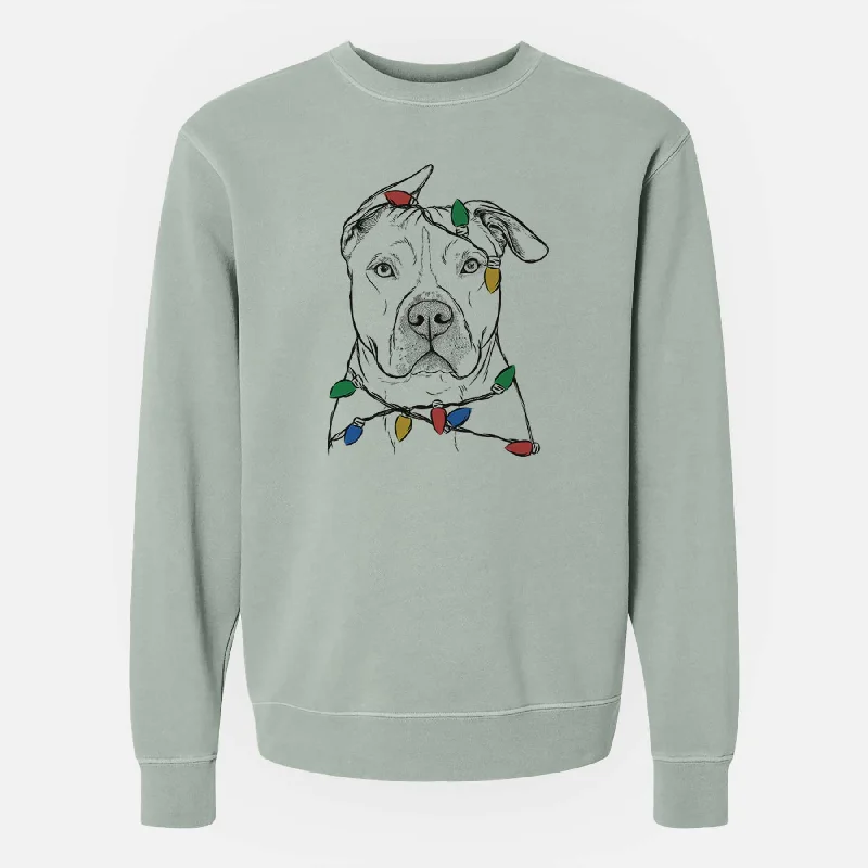 Christmas Lights Teddy Jam the Pitbull - Unisex Pigment Dyed Crew Sweatshirt Hoodie with Batwing Sleeves Loose Dramatic
