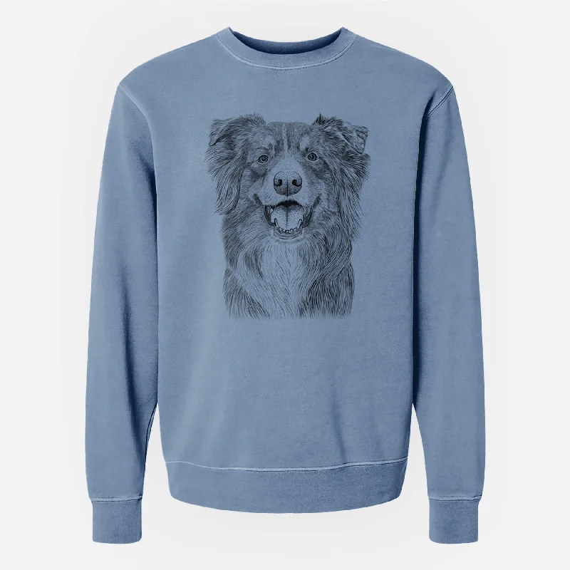 Bare Aussie Parker the Australian Shepherd - Unisex Pigment Dyed Crew Sweatshirt Hoodie with Hem Embroidery Detailed Premium