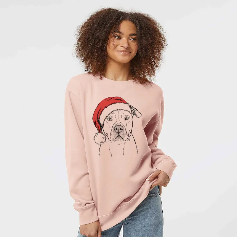 Santa Teddy Jam the Pitbull - Unisex Pigment Dyed Crew Sweatshirt Hoodie with Elastic Cuffs Stretchable Comfortable