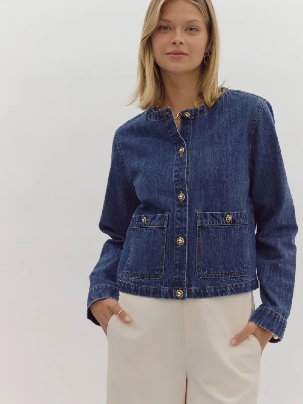 Mandarin Collar Denim Jacket Trench Coat Raincoat Waterproof Jacket
