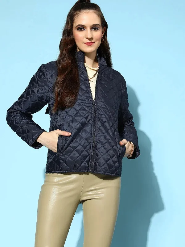 Women Solid Standard Navy Jacket Denim Jacket Leather Jacket Suede Jacket