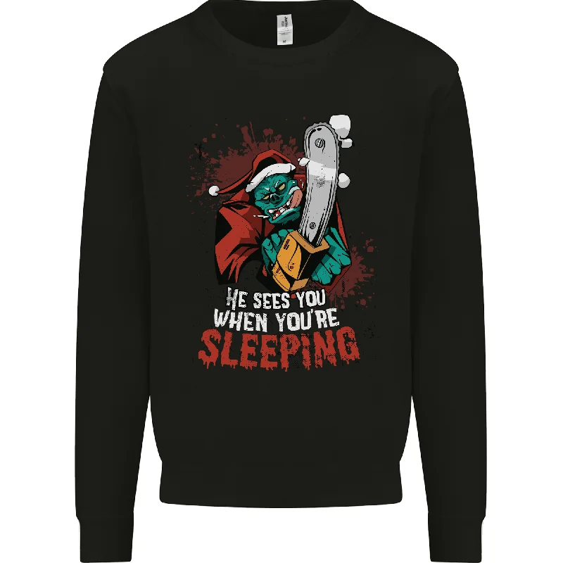 Chainsaw Santa Horror Christmas Zombie Xmas Mens Sweatshirt Jumper Hoodie with Cropped Fit Short Trendy