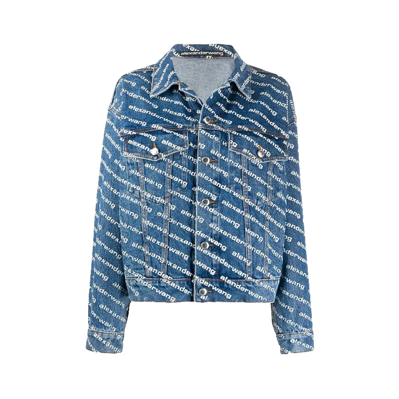 Game Logo Jacket In Denim (Deep Blue/White) Hooded Jacket Caped Jacket Shawl Collar Jacket