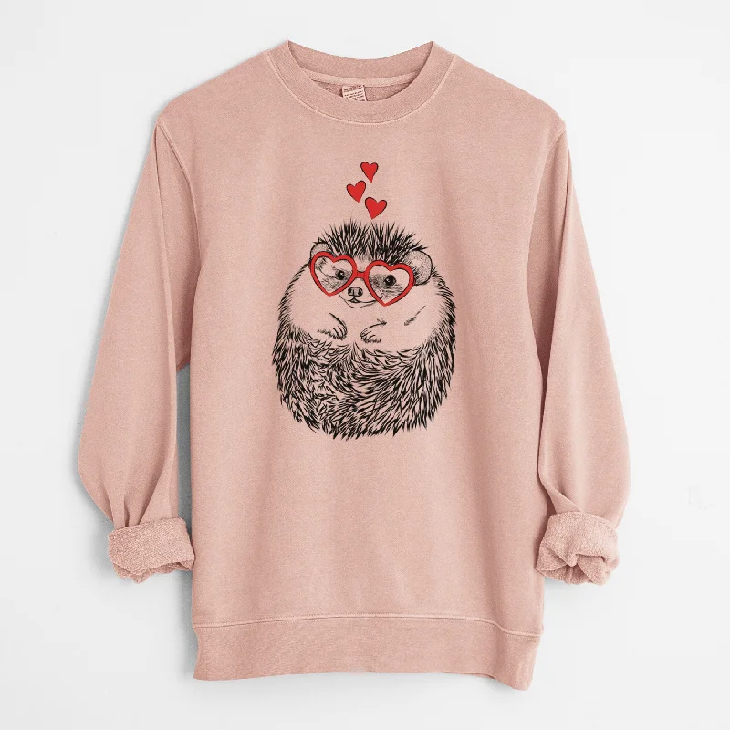 Valentine Sid the Hedgehog - Unisex Pigment Dyed Crew Sweatshirt Hoodie with Hem Applique Textured Unique