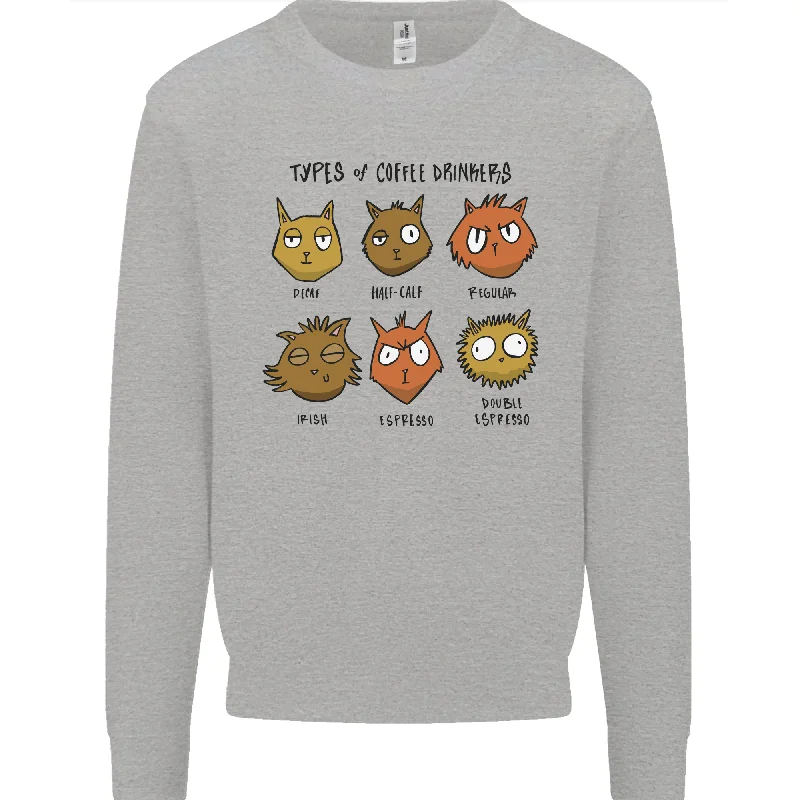 Cats Types of Coffee Drinkers Mens Sweatshirt Jumper Hoodie with Zipper Versatile Modern