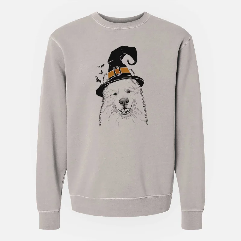 Witch Foster the Samoyed - Unisex Pigment Dyed Crew Sweatshirt Hoodie with Patch Decorative Personalized