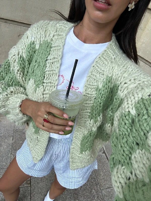Pistachio Cream Hugs and Kisses Cardigan Anti-Pilling Anti-Shrink Durable