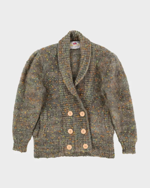 1980s Chunky Wool Knitted Cardigan - M Embroidered Appliqued Beaded