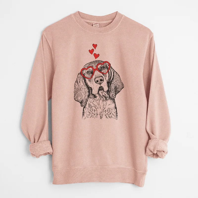 Valentine Huck the Bluetick Coonhound - Unisex Pigment Dyed Crew Sweatshirt Hoodie with Contrast Stitching Detailed Premium