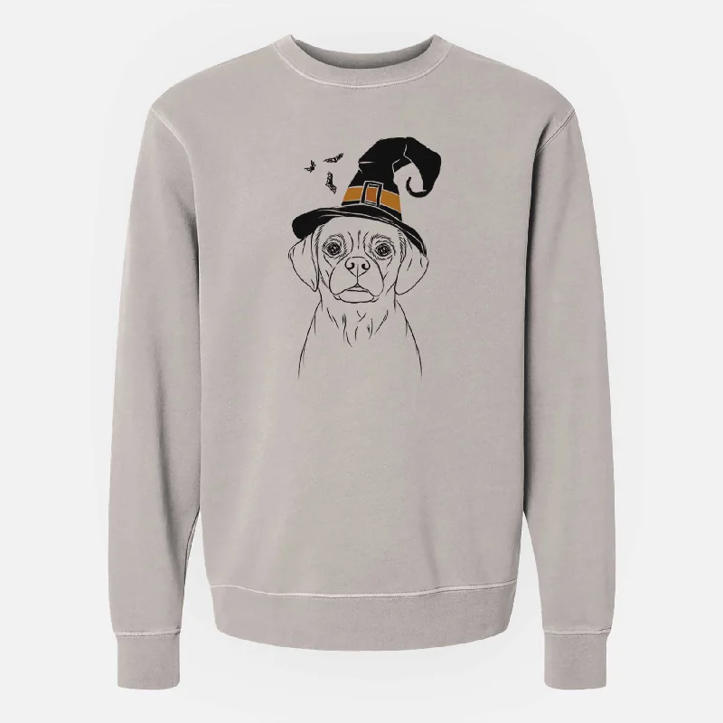 Witch Popcorn the Puggle - Unisex Pigment Dyed Crew Sweatshirt Hoodie with Tied Waist Feminine Flattering