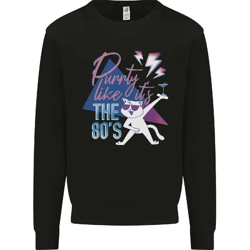 Cat Purrty Like Its the 80s Mens Sweatshirt Jumper Hoodie with Hem Fringe Bohemian Relaxed