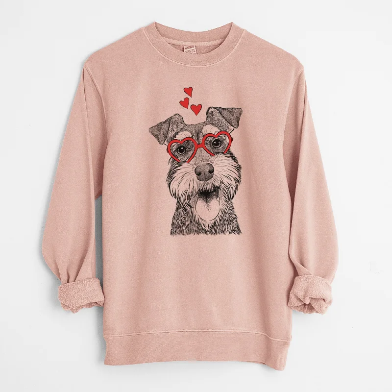 Valentine Bernadette the Mini Schnauzer - Unisex Pigment Dyed Crew Sweatshirt Hoodie with Hem Lace Feminine Delicate
