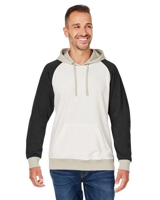 J America Unisex Vintage Tricolor Hooded Sweatshirt 8886JA Hoodie with Button Classic Timeless