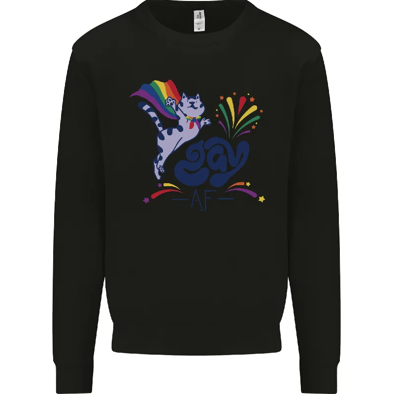 Cat Gay AF LGBT Gay Pride Mens Sweatshirt Jumper Hoodie with Drawcord Adjustable Secure