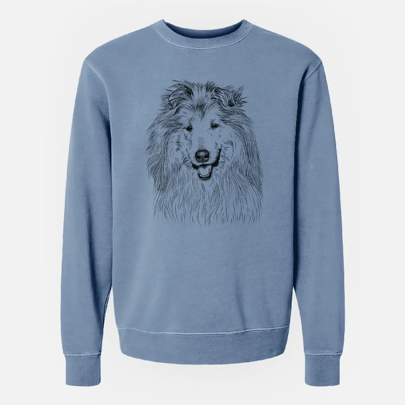 Bare Donnan the Rough Collie - Unisex Pigment Dyed Crew Sweatshirt Hoodie with Exposed Zipper Edgy Industrial