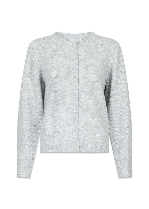 Nuna Knit Cardigan - Light Grey Melange Fitted Slim Tailored