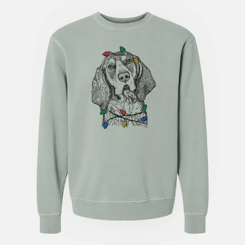 Christmas Lights Huck the Bluetick Coonhound - Unisex Pigment Dyed Crew Sweatshirt Hoodie with Oversized Fit Loose Comfortable